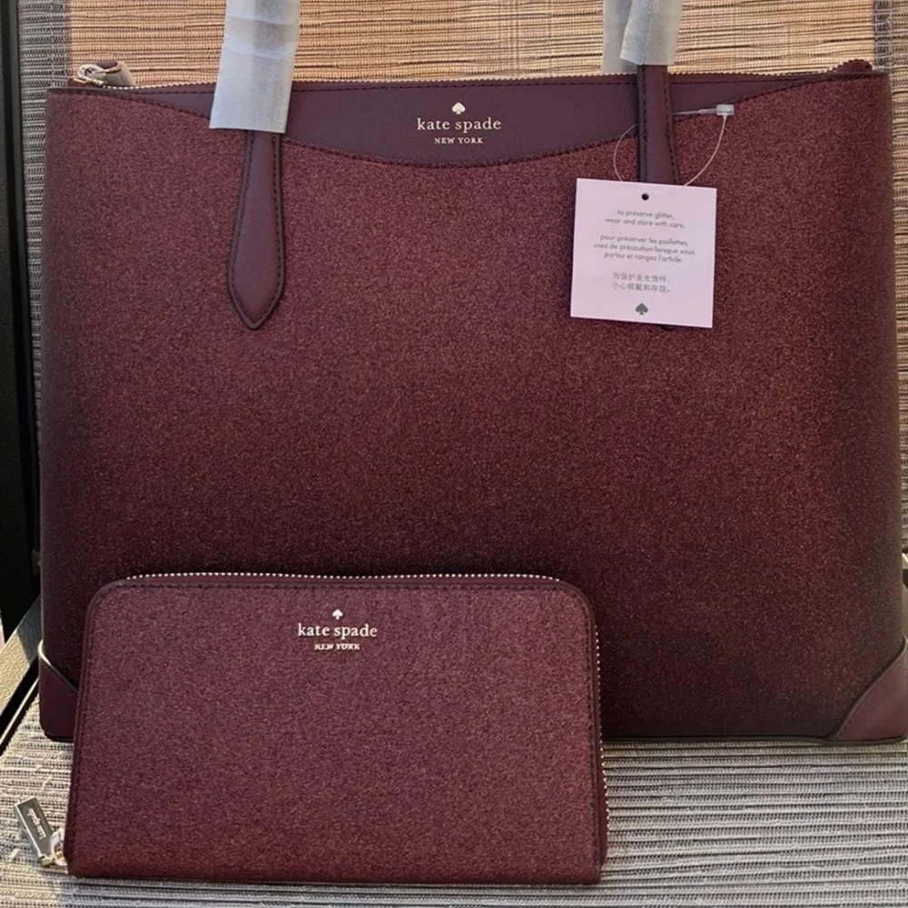 Kate Spade Shimmy Glitter tote & Large Continental Wallet